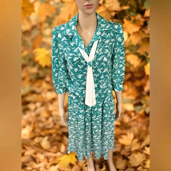 Vintage 80’s Breli Originals abstract teal collegiate intern Dress made in USA-L - Picture 1 of 11